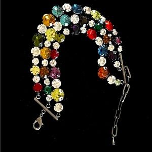 Multicolor crystal link triple strand bracelet, like new, never worn!